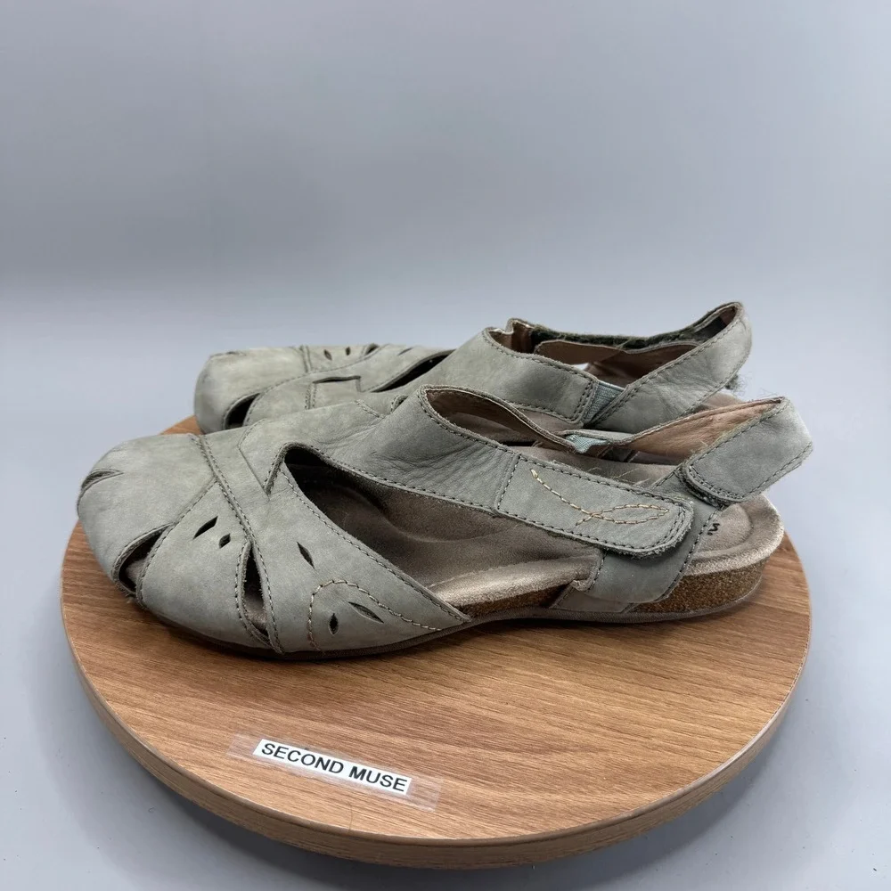 Earth Origins Birdine Sandals 8.5 Wide Sage Green Leather Boho Comfort Slingback